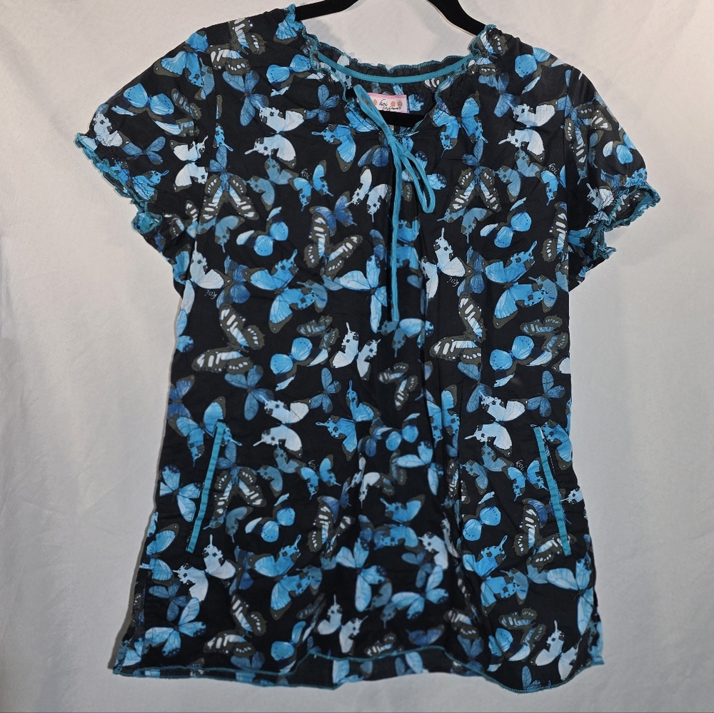 Koi Women's Scrub Top in Black and Teal